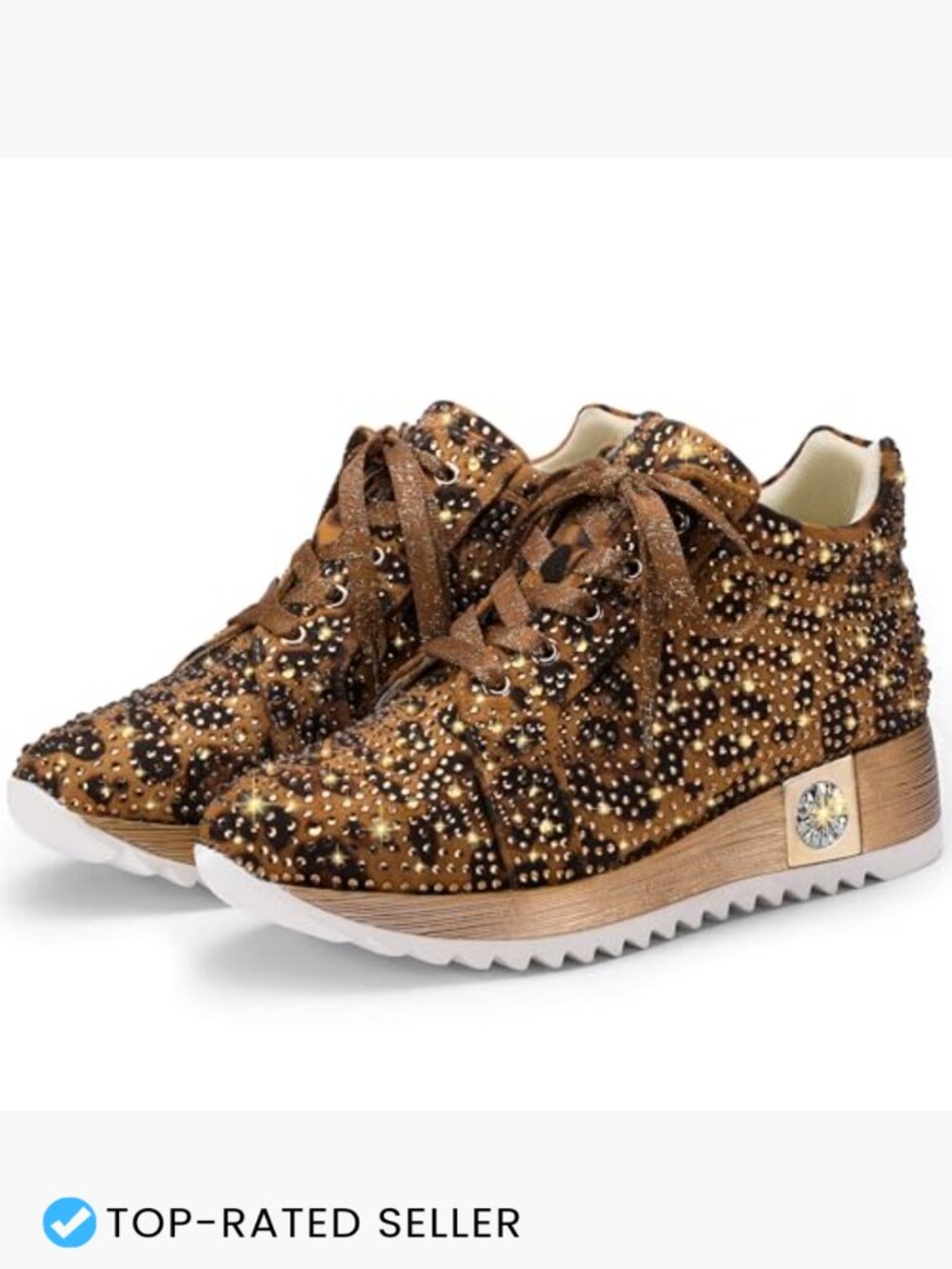 Glitter Sequin Platform Wedge Sneakers Sparkly Rhinestone High Top Lace Up - Picture 5 of 7